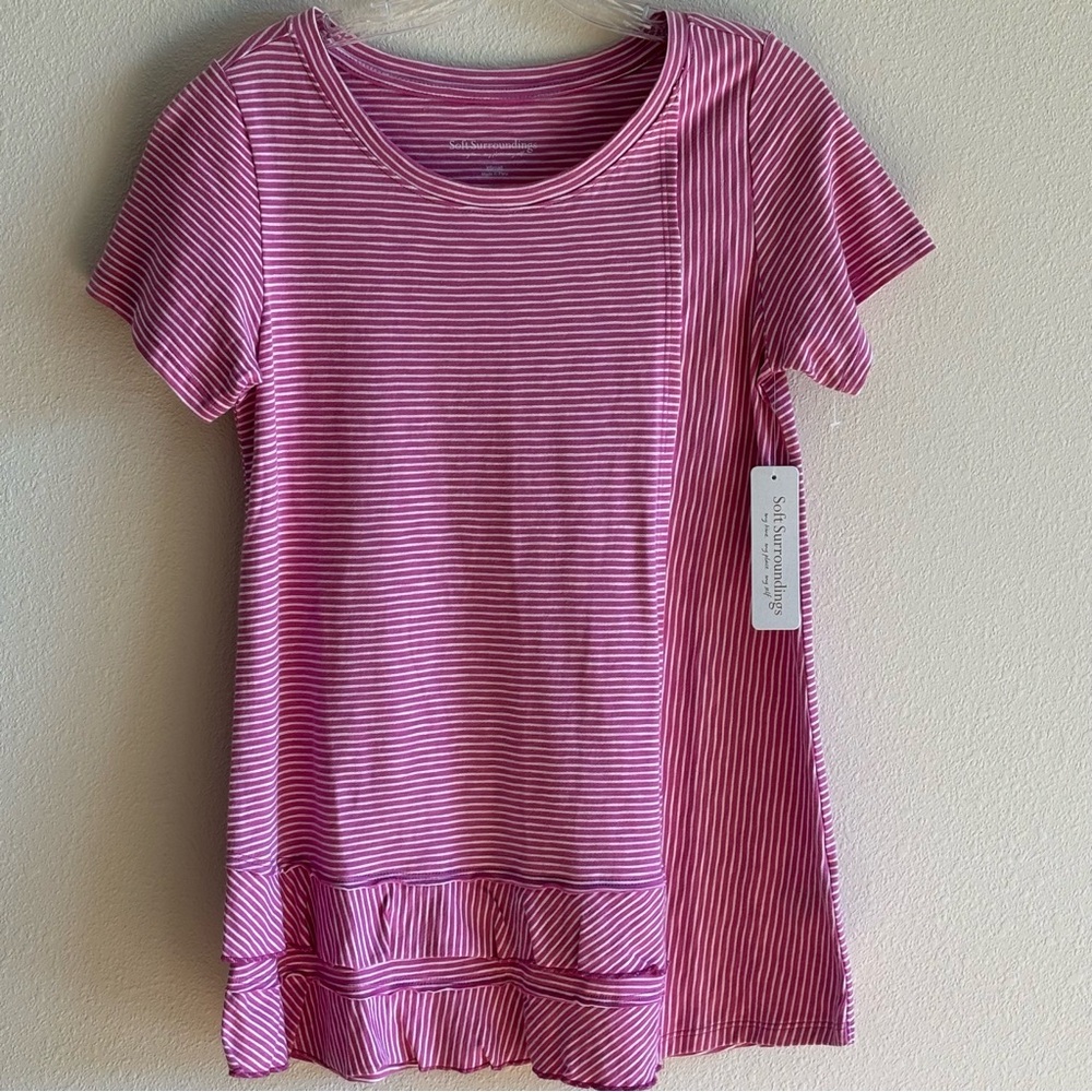 NWT Soft Surroundings Women's  Pink and White Striped Top Size XS